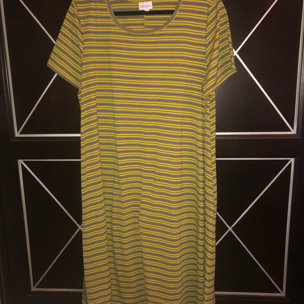 LuLaRoe Carly - XL Mustard and Charcoal Stripes